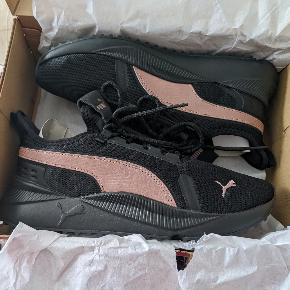 Women's Sized 10W, Puma shoes Black and Rose Gold